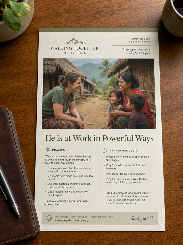 sample ministry update front page