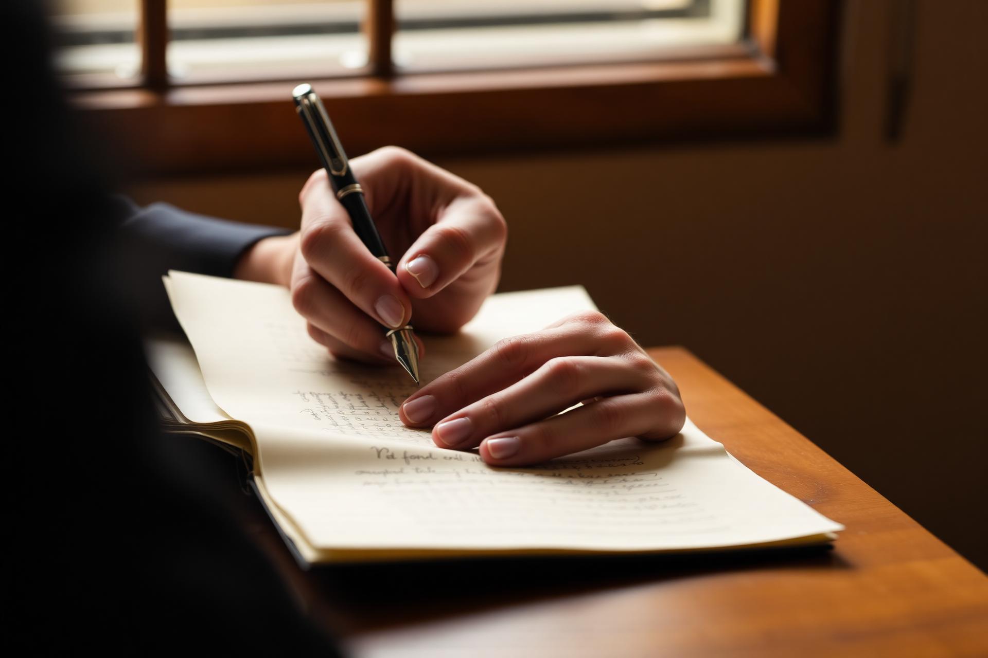 Hands writing a handwritten letter